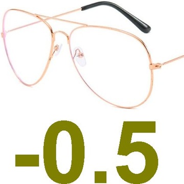 OKULARY KOREKCYJNE MINUSY PILOTKI ZŁOTE -0.5