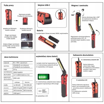СВЕТОДИОДНЫЙ СВЕТ COB ДЛЯ МАСТЕРСКОЙ АККУМУЛЯТОРНАЯ ЛАМПА С МАГНИТНЫМ КРЮКОМ USB