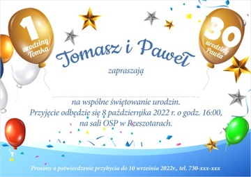Zaproszenia urodzinowe, podwójne, podwójna okazja