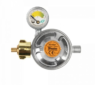 Reduktor gazowy 50mbar, 1,5kg/h, z zaworem bezp. i manometrem, GZ 1/4 L