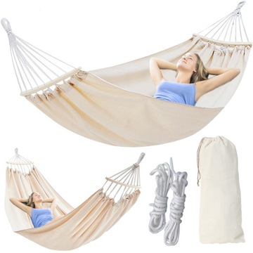 DUŻY HAMAK DWUOSOBOWY MOCNY PAŁĄK 60CM XXL TORBA POKROWIEC 270 x 150 WZ7