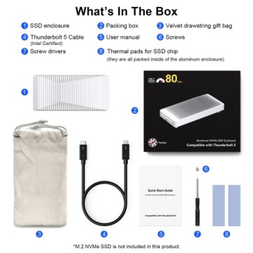 Корпус M.2 NVMe 80 Гбит/с Thunderbolt 5, 4, 3 USB4 x2 USB4 USB-C до 6000 МБ/с