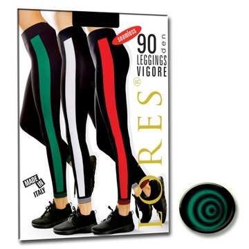 Legginsy z lampasem Vigore długie 90den nero-verde
