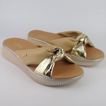 ТАПОЧКИ ЖЕНСКИЕ ЛЕГКИЕ, БЕЖЕВЫЕ, НА НИЗКОЙ ТЕЛЕЖКЕ ДЛЯ ШИРОКОЙ НОГИ, размер 36