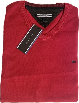 Sweter Tommy Hilfiger klasyk V-neck czerwony r. XL