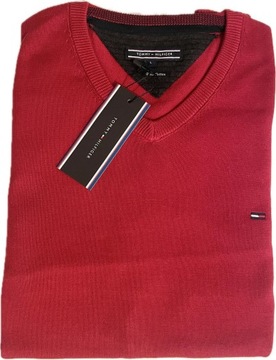 Sweter Tommy Hilfiger klasyk V-neck czerwony r. XXL