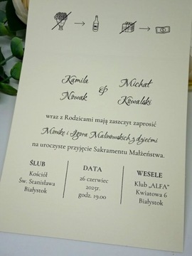 ZS11*3 K Zaproszenie na ślub ślubne ze sznureczkiem z pełną personalizacją