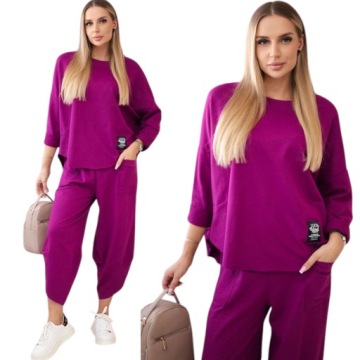 Komplet bawełniany bluza plus spodnie oversize Moda Włoska