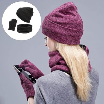 3-częściowy zestaw Zimowa wiatroszczelna czapka, szalik i rękawiczki Polar szary czarny