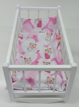 DREWNIANA kołyska DLA LALEK + POŚCIEL 3el