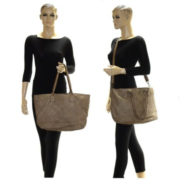 TOREBKA SHOPPER SKÓRA NAT. PLECIONA BEŻOWA ŚREDNIE TAUPE 983C