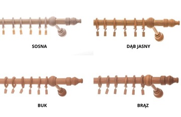 Karnisz DREWNIANY I 150cm POJEDYNCZY 28 mm karnisz sufitowy żabki