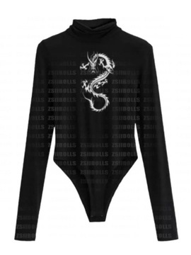 Women Long Sleeve Sexy print Bodysuit Top goth clo