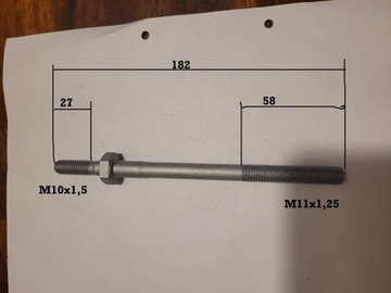 Szpilka głowicy stopniowana 182 mm M11x1,25 - M10x1,5