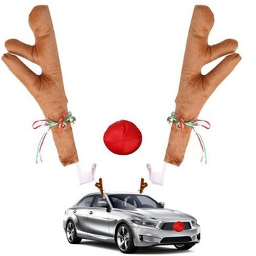 DEKORACJA OZDOBA ŚWIĄTECZNA NA SAMOCHÓD AUTO ZESTAW ROGI RENIFERA + NOS