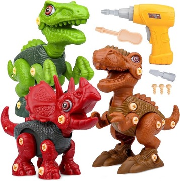 Zestaw 3 dinozaurów do skręcania