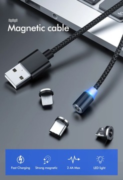 Магнитный USB-кабель, 1 м, светодиод, быстрая зарядка, USB-тип C, магнитное зарядное устройство Micro USB