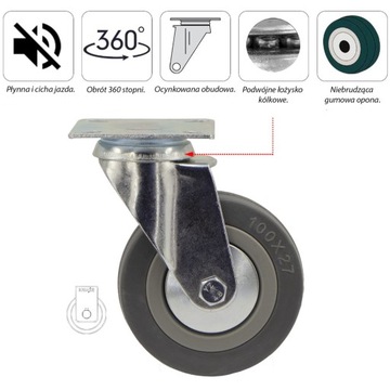 Комплект колёс 4 шт, диаметр 100, шкаф, полка, 13ППГУМ100.