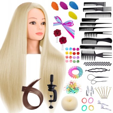 GŁÓWKA FRYZJERSKA do czesania głowa treningowa włosy włos blond + STATYW