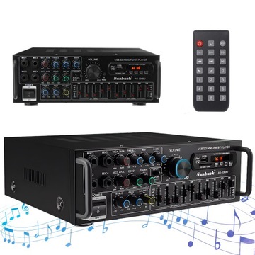 WZMACNIACZ HIFI GŁOŚNIKÓW STEREO BLUETOOTH 5.0 FM AUX DVD SD USB 2000W
