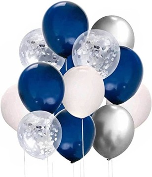 Granatowe balony Konfetti srebrne MODNY ZESTAW P18