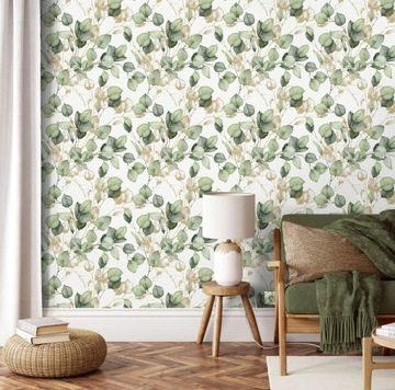 СОВРЕМЕННЫЕ ДЕКОРАТИВНЫЕ ОБОИ, РАСТИТЕЛЬНЫЙ УЗОР, ЛИСТЬЯ, БУМАГА