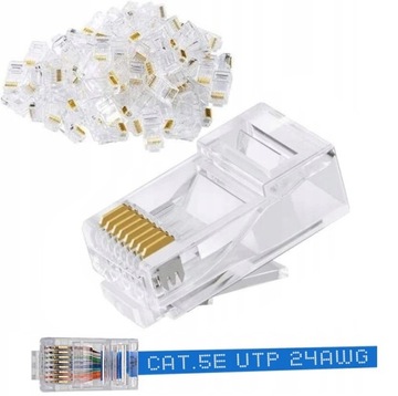 WTYK RJ45 8P8C WTYCZKI INTERNETOWE POZŁACANE KAT.5E UTP 100SZT.