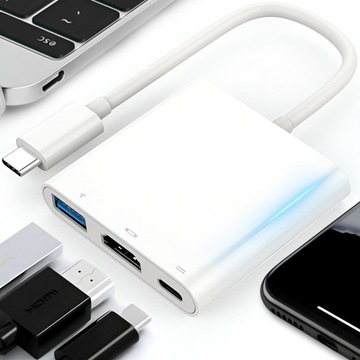 PRZEJŚCIÓWKA ADAPTER 3W1 USB-C 4K HDMI HUB USB 3.0