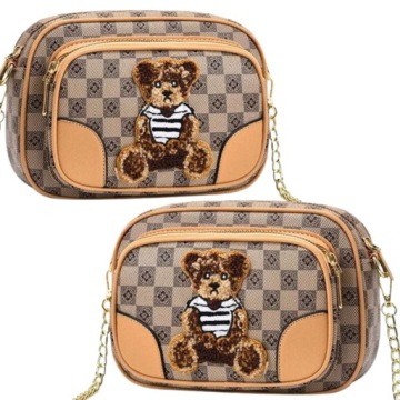 TORBA TOREBKA DAMSKA LISTONOSZKA KUFEREK NA RAMIĘ MAŁA MIŚ KRATA JASNA BEŻ