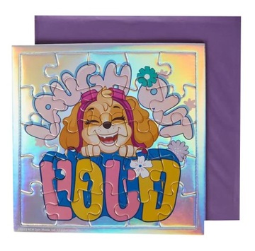 Kartka urodzinowa z życzeniami i puzzle holo Psi Patrol Skye