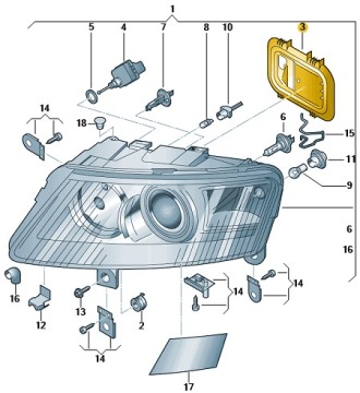 КРЫШКА ФАРЫ ПРАВАЯ, AUDI A6 C6