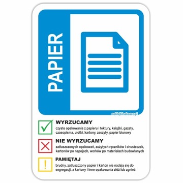 Naklejka NA KOSZ SEGREGACJA śmieci PAPIER 30cm