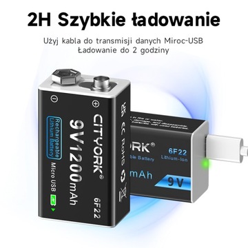 2 szt. 9V 6F22 Micro USB akumulator litowo-jonowy z kablem USB