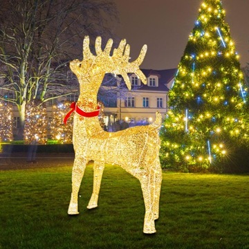 Podświetlana dekoracja świąteczna renifera z czerwonymi kokardkami do ogrodu na werandzie 1,2 m