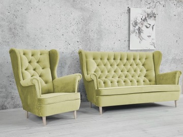 SOFA USZAK 2 osob + FOTEL USZAK styl skandynawski