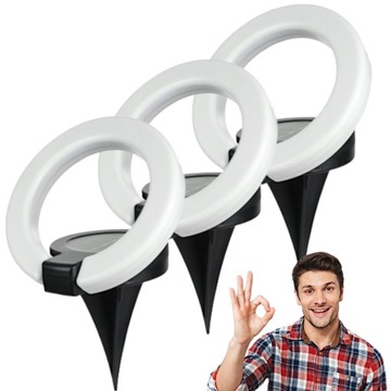 3x Lampka Solarna LED RING Tarasowa Wbijana Gruntowa Czujnik Zmierzchu