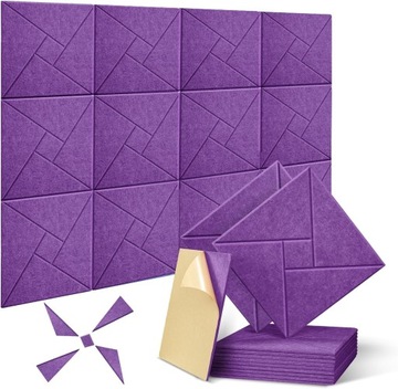 PANELE AKUSTYCZNE FIOLETOWE WE WZORY 30X30X1 12 SZTUK SAMOPRZYLEPNE PREMIUM