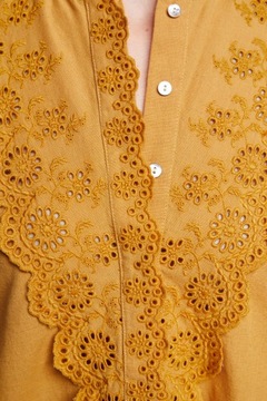 ZARA - miodowa lniana koszula tunika hafty - M