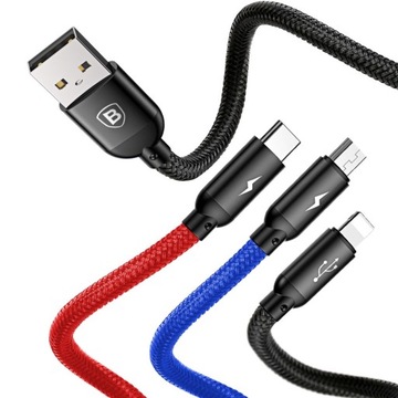 КАБЕЛЬ BASEUS USB-КАБЕЛЬ 3В1 USB TYPE C LIGHTNING MICRO ДЛЯ ТЕЛЕФОНА 3A 1,2M