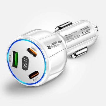 Автомобильное зарядное устройство USB 90 Вт, 3 порта PD Type C, адаптер для быстрой зарядки автомобильного телефона для IP