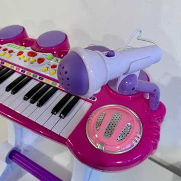 Niebieski zestaw muzyczny Keyboard + Werble + Mikr
