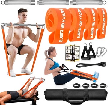 Zestaw taśm oporowych z odpinanym drążkiem 4 różne poziomy 226 kg