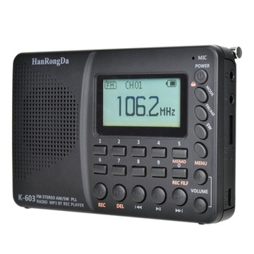 Przenośne radio cyfrowe Bluetooth AM FM SW pełnozakresowe USB 1000 mAh REC
