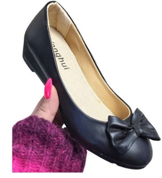 Czarne czółenka damskie buty na niskim koturnie obuwie 14607 39