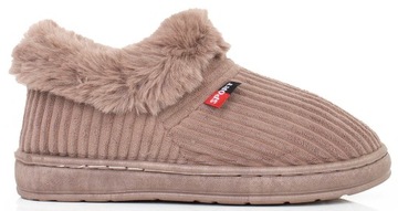 7833 BEŻOWE KAPCIE OCIEPLANE WSUWANE DOMOWE KLAPKI FUTERKO 36