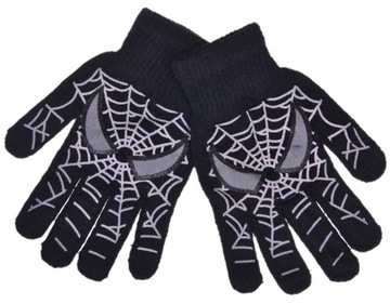RĘKAWICZKI PIĘCIOPALCZASTE CHŁOPIĘCE PAJĘCZYNA HALLOWEEN WEŁNA WOOL 152-164