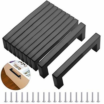 10 x Uchwyt meblowy MEEQIAO czarny 128 mm, modne kwadratowe