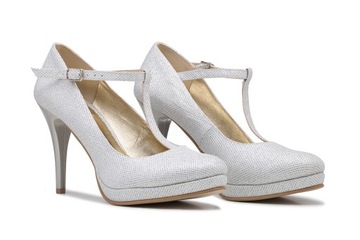 Buty ślubne na platformie srebrne z paskami 41