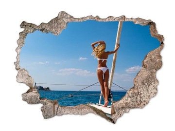 Naklejka dziura 3D fototapeta kobieta katamaran