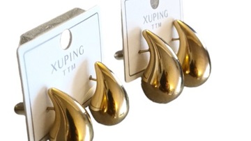 Золотые серьги-капли TEARS 31 мм из хирургической стали DROP 65065